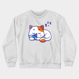 Cute Cat Sleeping With Fish Cartoon Crewneck Sweatshirt